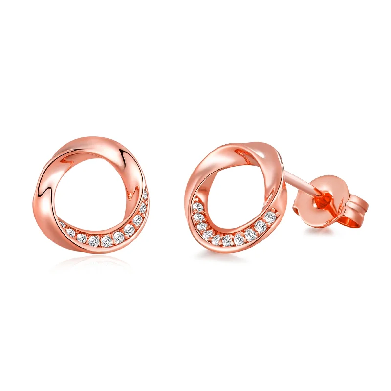 handmade silver earrings for women -Rose Gold Plated Circle Twist Earrings Created with Zircondia® Crystals