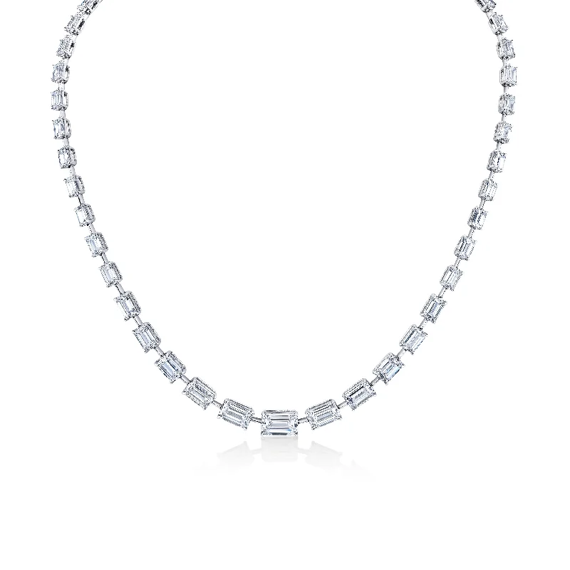 gold necklace sets for women -Graduated East-West Emerald Cut Diamond Necklace