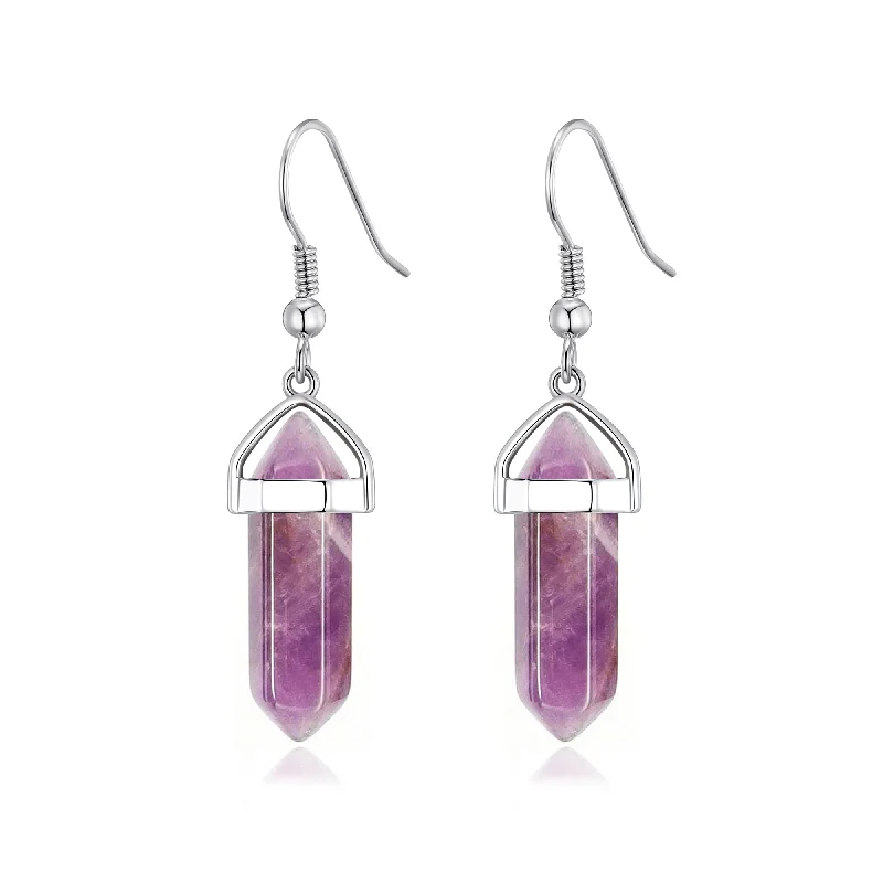 minimalist earrings for women -Amethyst Gemstone Drop Earrings