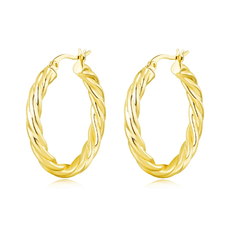 trendy statement earrings for women -Gold Plated Thick Twisted Hoop Earrings