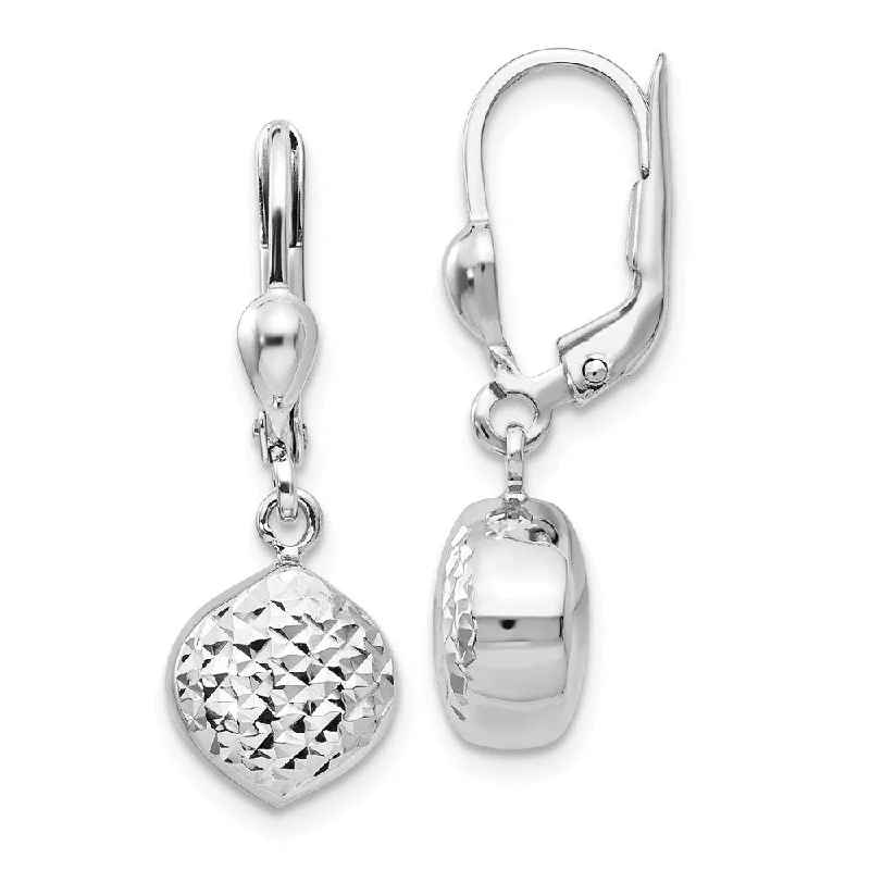 elegant gemstone earrings -Diamond Cut Dangle Charm Lever Back Earrings in 14k White Gold