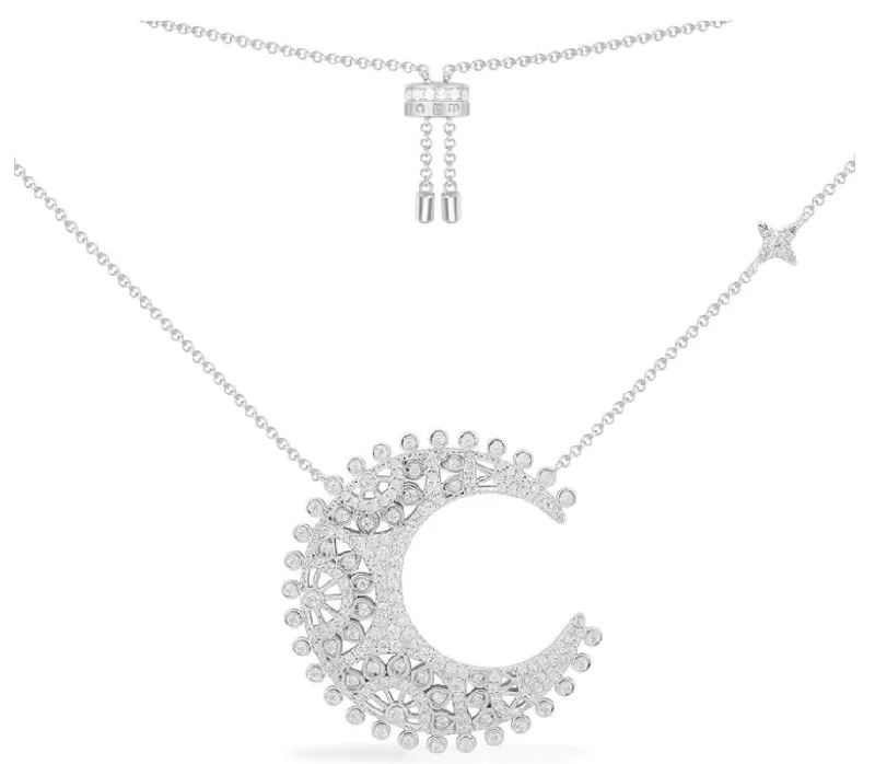 boho necklaces for women -APM Adjustable Moon Statement Necklace Silver AC5531OX