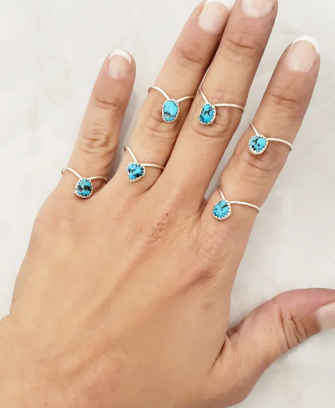 statement rings for women -Sterling Silver Turquoise Nugget Rings