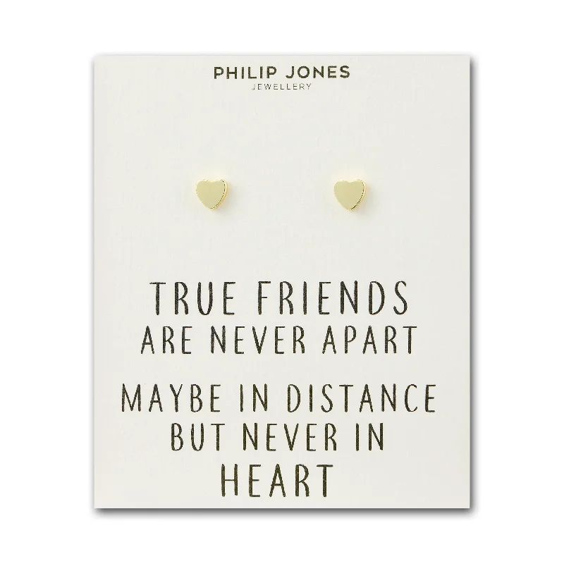 silver earrings for women -Gold Plated Heart Stud Earrings with Quote Card