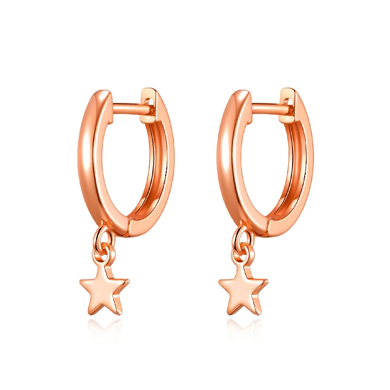 luxurious gold earrings for women -Rose Gold Plated Star Charm Hoop Earrings