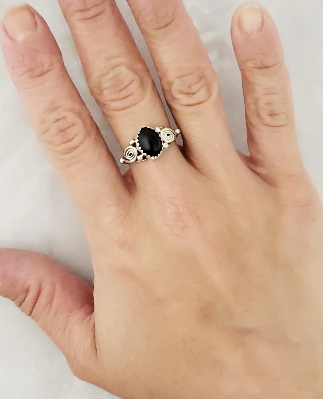 vintage wedding rings -Sterling Silver Black Onyx Stone Ring