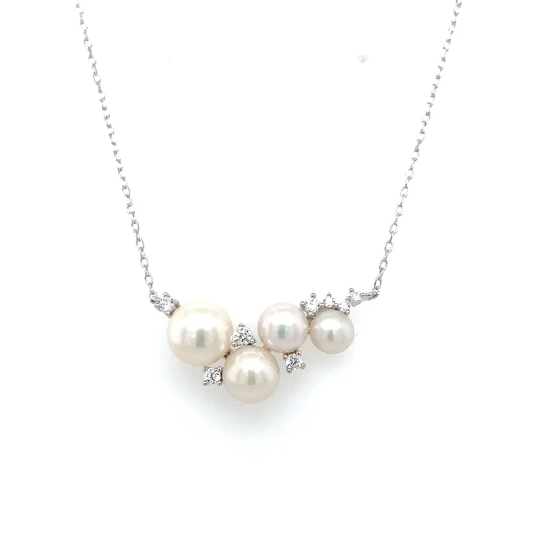 chic necklaces for women -Sterling Silver Scattered Pearl & CZ Necklace