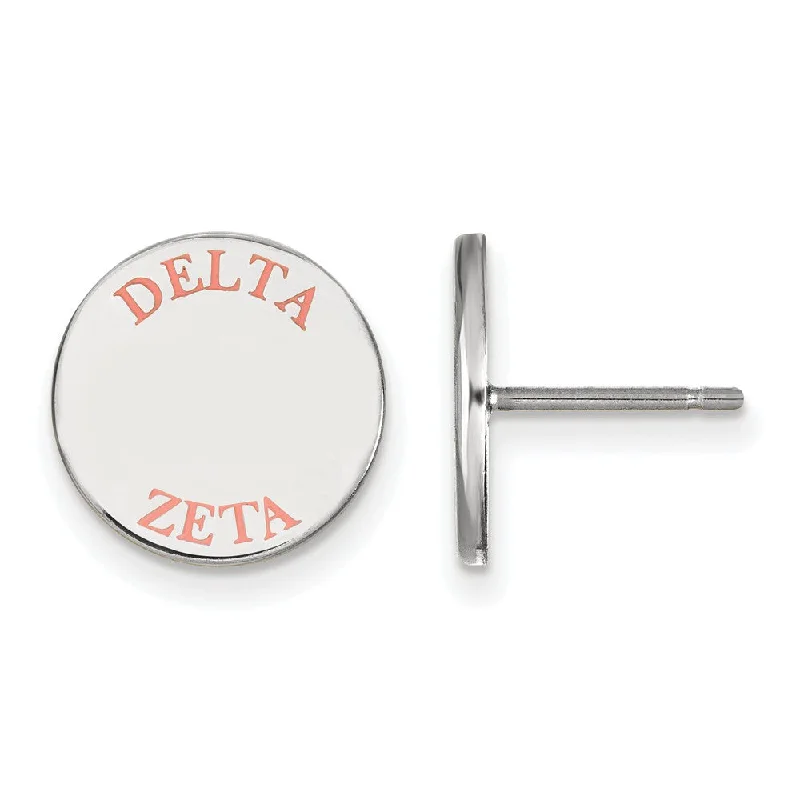 fun earrings for women -Sterling Silver Delta Zeta Pink Enamel Post Earrings