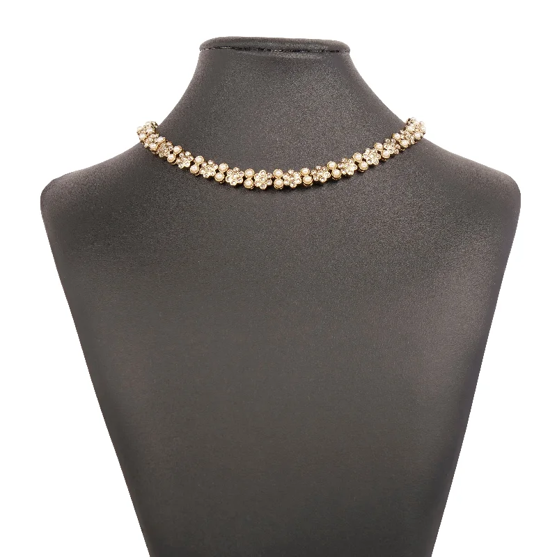 bridal choker necklaces for women -Forever Floral Necklace in Pearl and Antique Gold