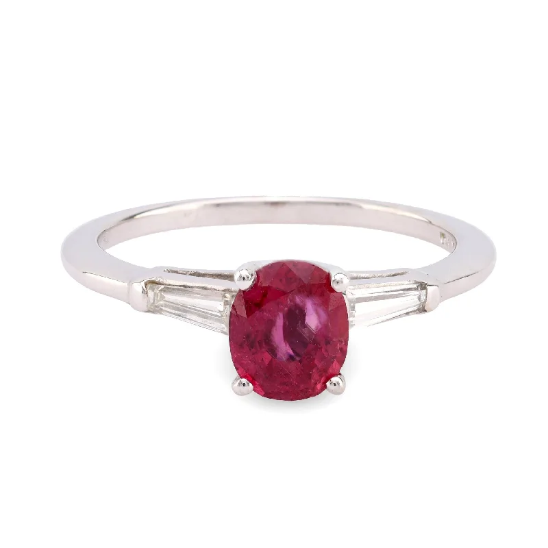 twisted rings for women -Vintage Ruby Diamond 14K White Gold Three Stone Ring