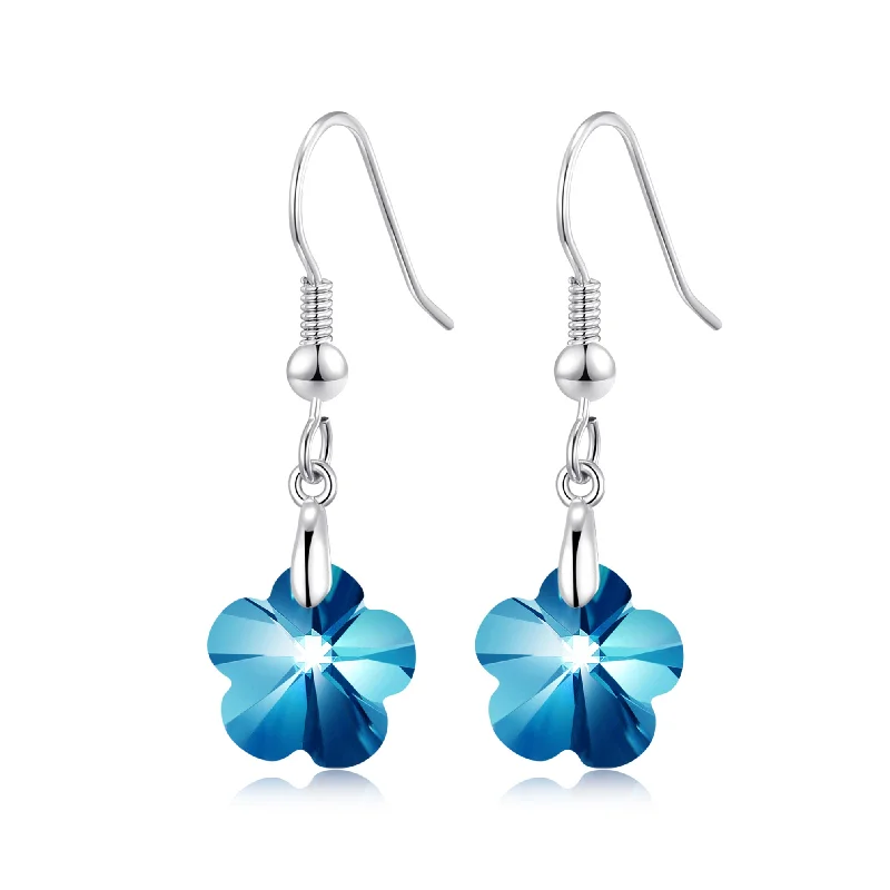 vintage earrings for women -Sterling Silver Aquamarine Flower Earrings Created with Zircondia® Crystals