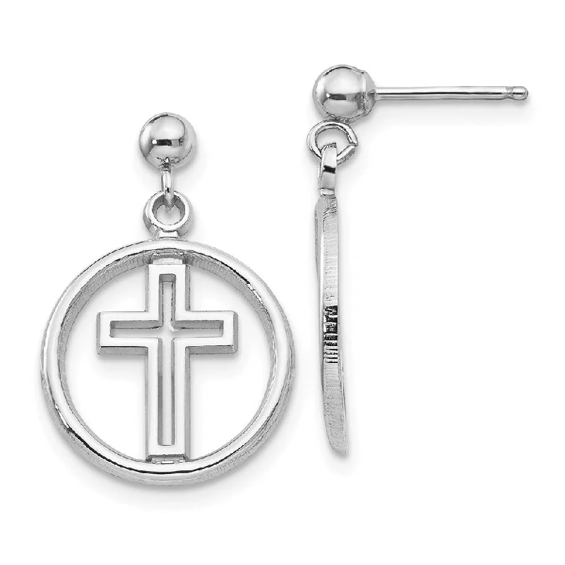 minimal earrings for women -12mm Eternal Life Cross Dangle Post Earrings in 14k White Gold