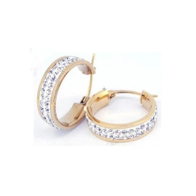 vintage earrings for women -20mm Rose Stainless Steel  Pave Crystal Hoop Earrings