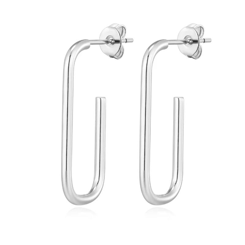 vintage gold earrings for women -Silver Plated Rectangle Hoop Earrings