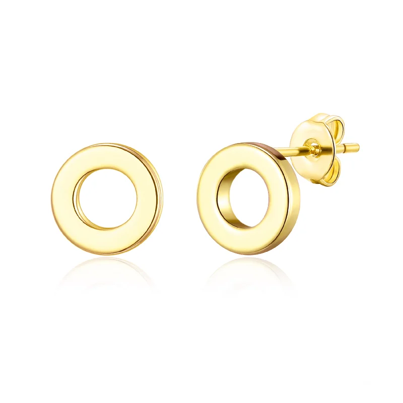 silver earrings for women -Gold Plated Circle Stud Earrings