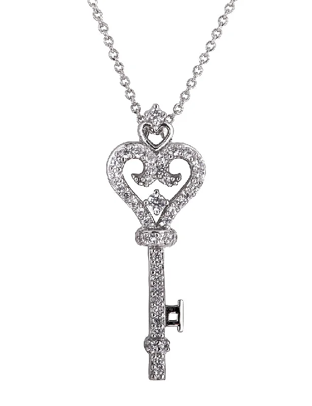 fashionable necklaces for women -Sterling Silver Estate Vintage Key Necklace