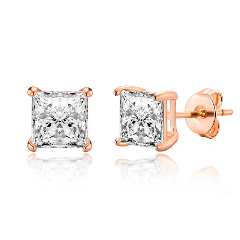 pearl drop earrings for women -Rose Gold Plated Square Earrings Created with Zircondia® Crystals