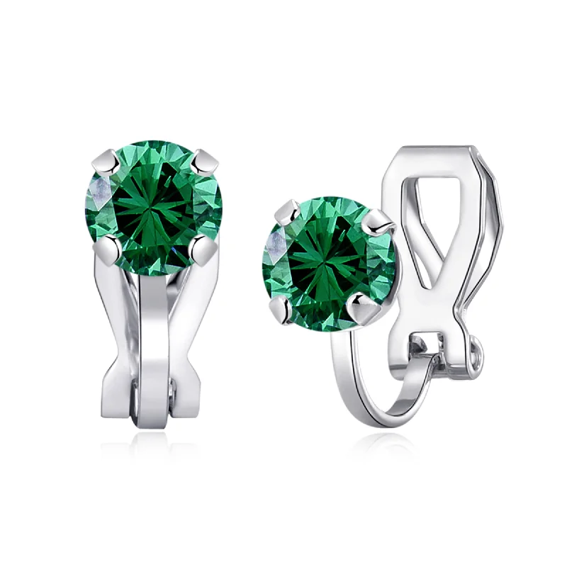 luxurious gold earrings for women -May (Emerald) Birthstone Clip On Earrings Created with Zircondia® Crystals