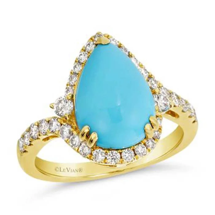 vintage rings for women -Le Vian Ring featuring Robins Egg Blue Turquoise with Nude Diamonds in 14K Honey Gold