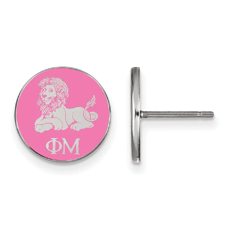 bold earrings for women -Sterling Silver Phi Mu Pink Enamel Lion Post Earrings