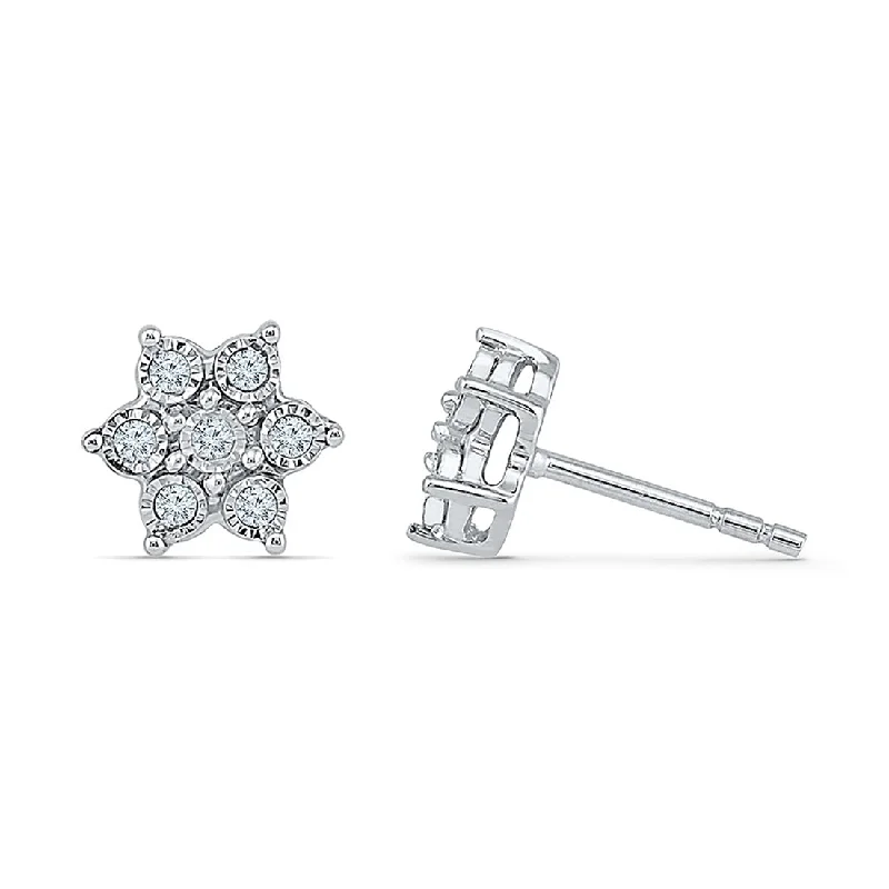 minimalist earrings for women -9ct White Gold 0.10ct Diamond Star Stud Earrings