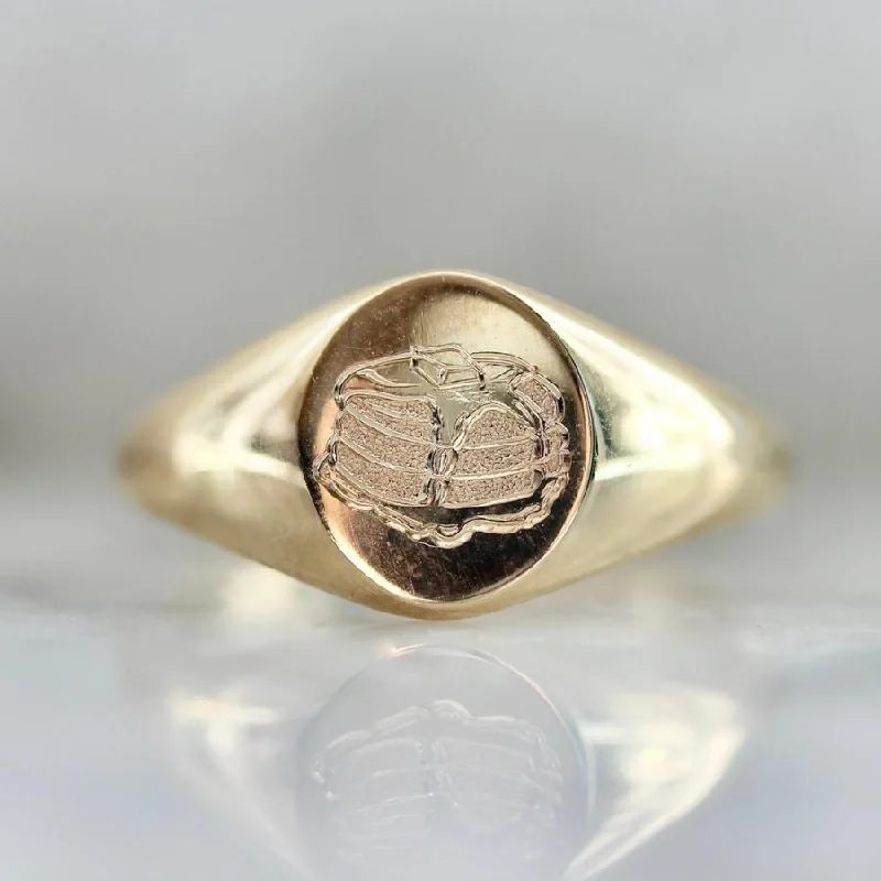 stackable gold rings for women -Pancake Engraved Signet Ring