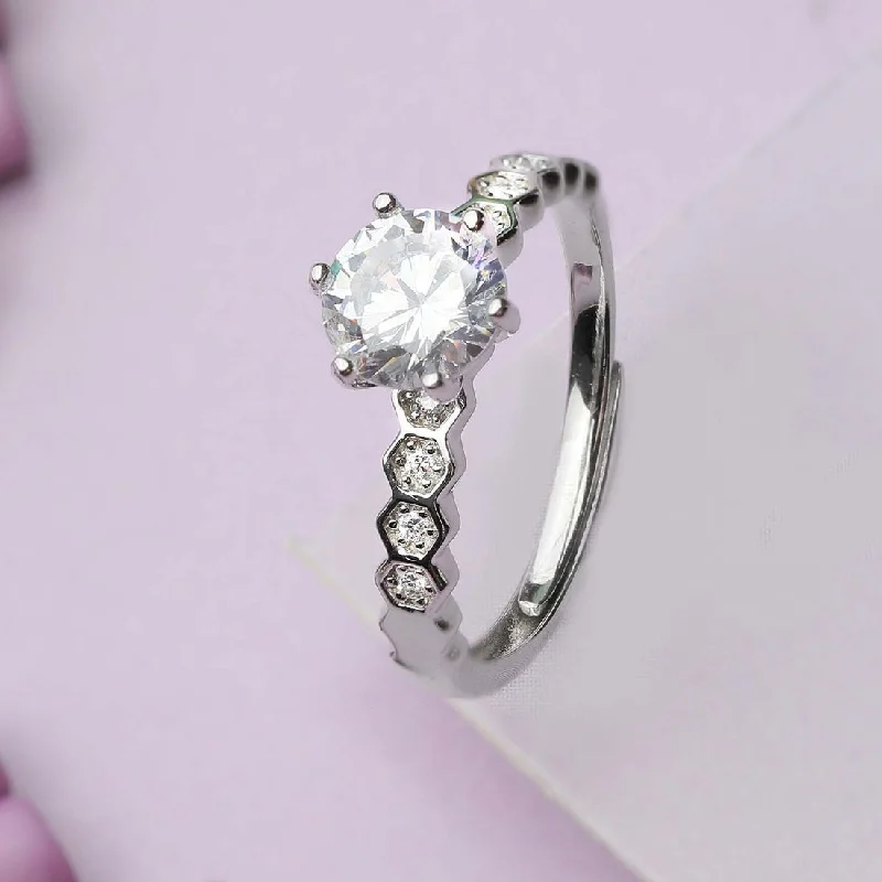 fashion cocktail rings -The Princess Solitaire 925 Silver Ring (Adjustable)