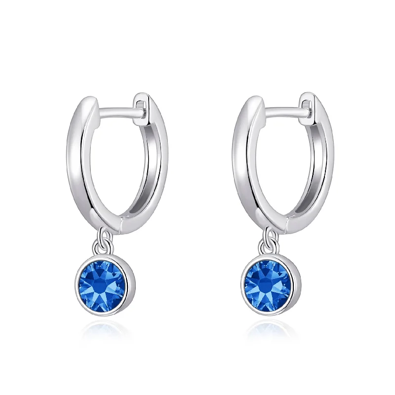 modern earrings for women -Dark Blue Crystal Hoop Earrings Created with Zircondia® Crystals