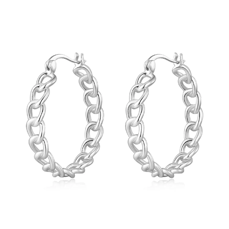 pearl stud earrings for women -Silver Plated Link Hoop Earrings