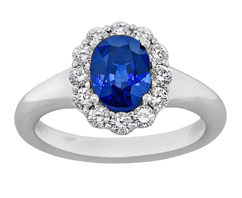 gold wedding bands for women -Blue Sapphire Diamond Halo Ring