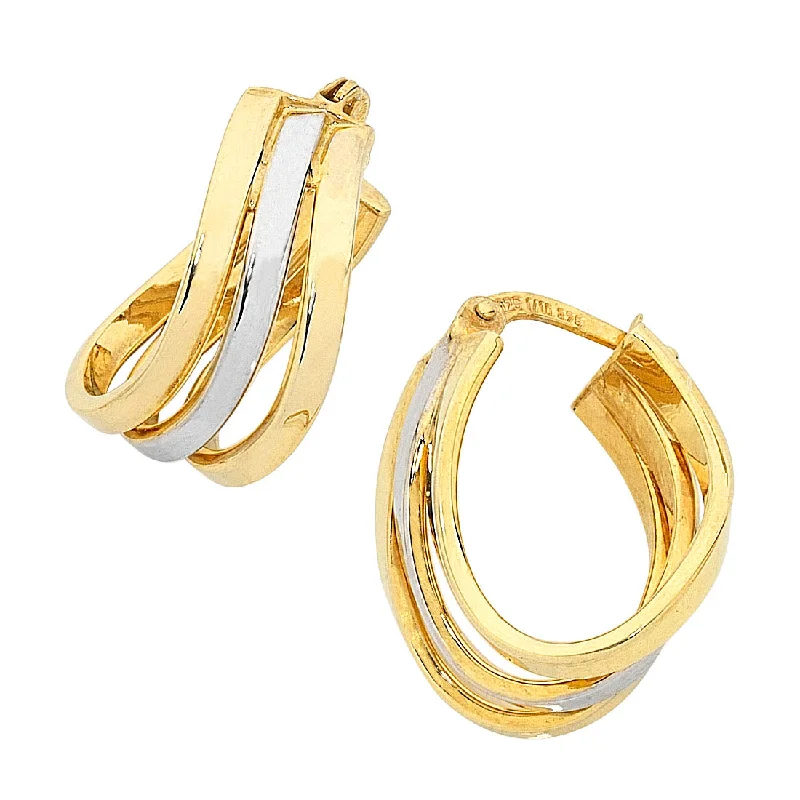 classic pearl earrings for women -9ct Two Tone Gold Silver Infused Triple Row Earrings