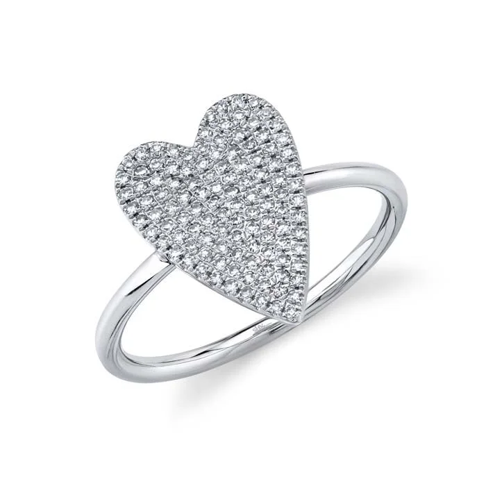 sapphire rings for women -Shy Creation Small Diamond Pavé Heart Ring in 14K White Gold