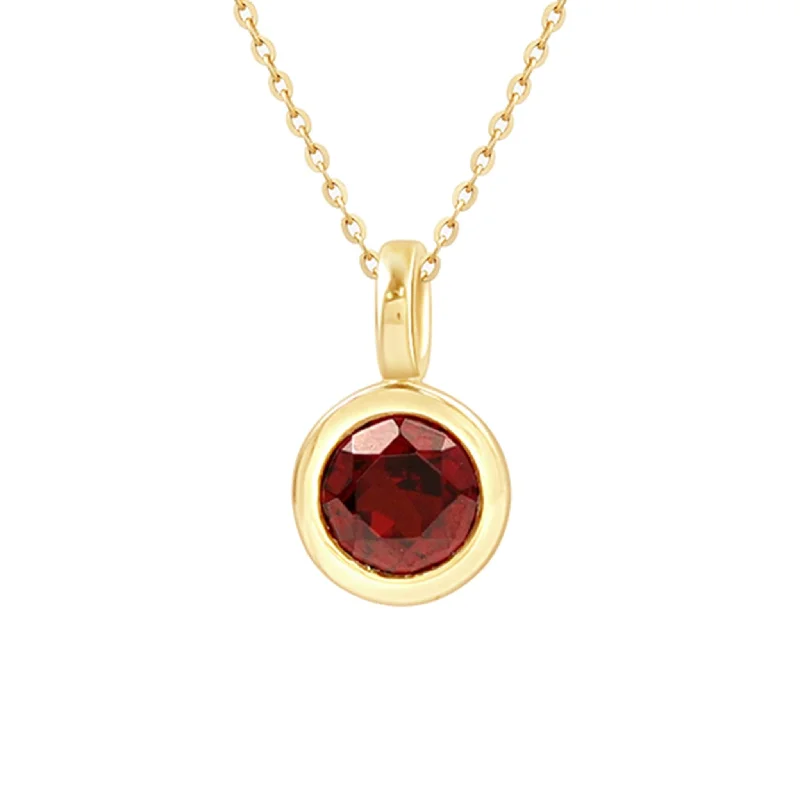 anniversary necklaces for women -Round Bezel Set Garnet Necklace