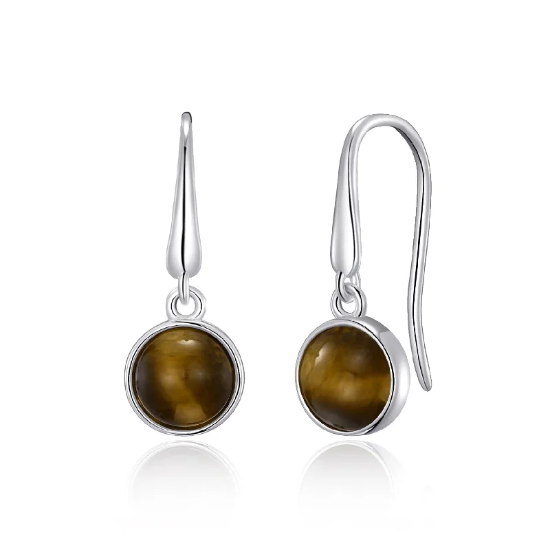 trendy silver earrings for women -Tiger's Eye Drop Earrings