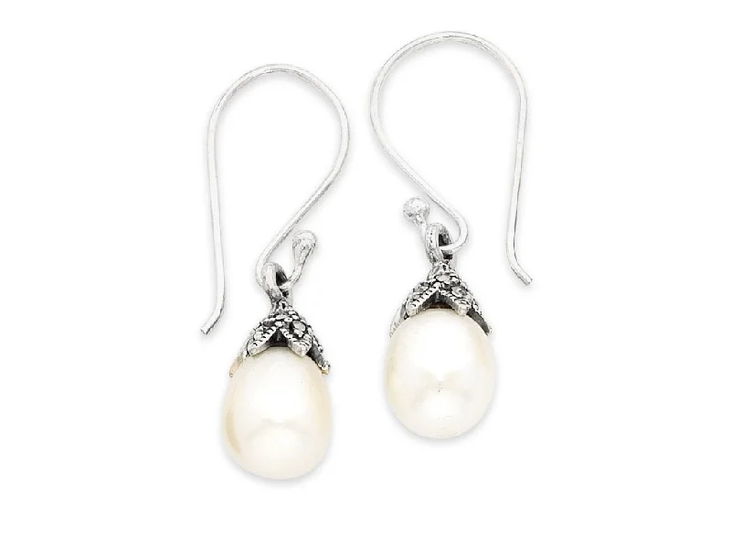 diamond earrings for women -Sterling Silver White Freshwater Pearl Earrings