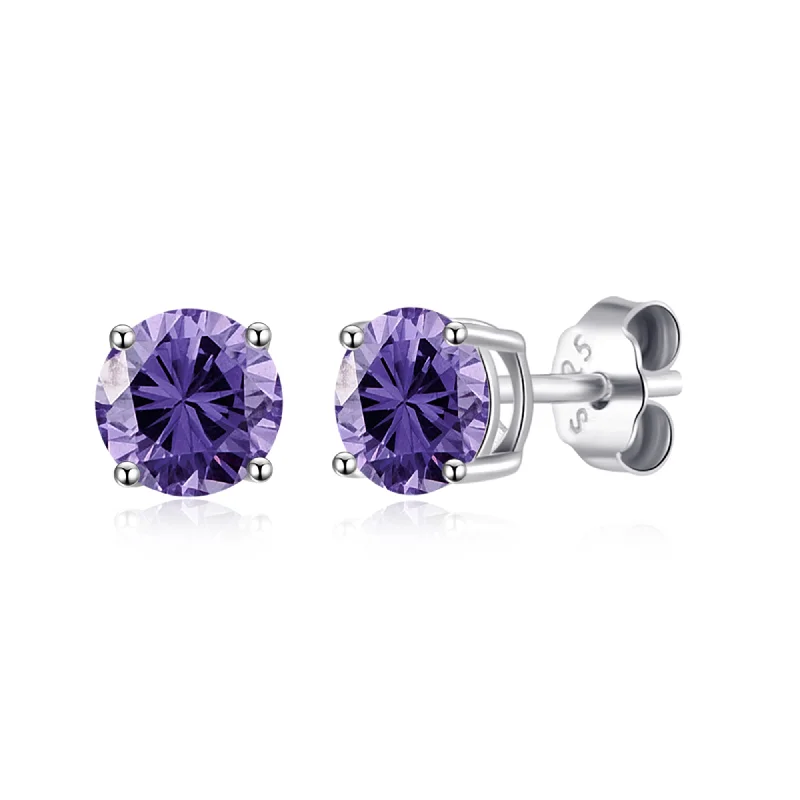 rhinestone earrings for women -Sterling Silver February (Amethyst) Birthstone Earrings Created with Zircondia® Crystals