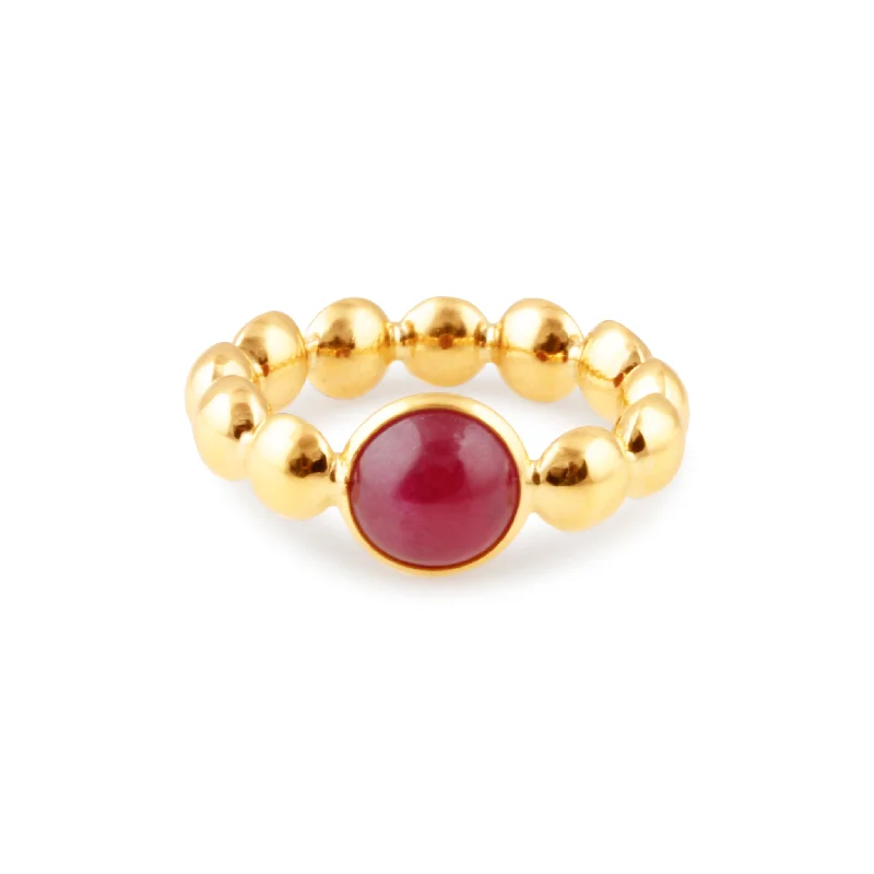 platinum rings for women -Ruby Round Ring In 18K Yellow Gold