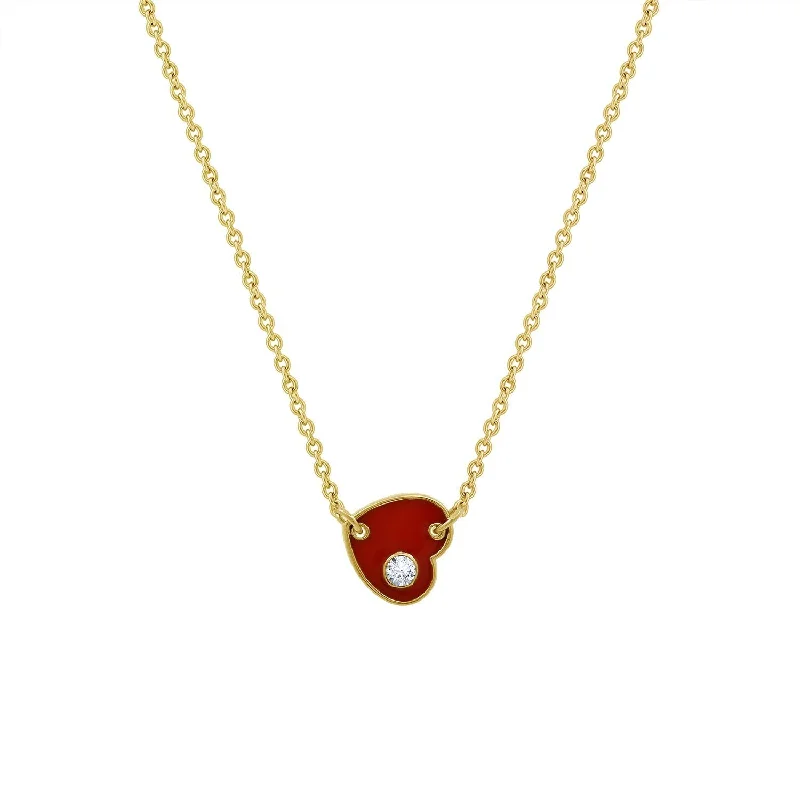 double chain necklaces for women -Red Enamel Heart Pendant Necklace