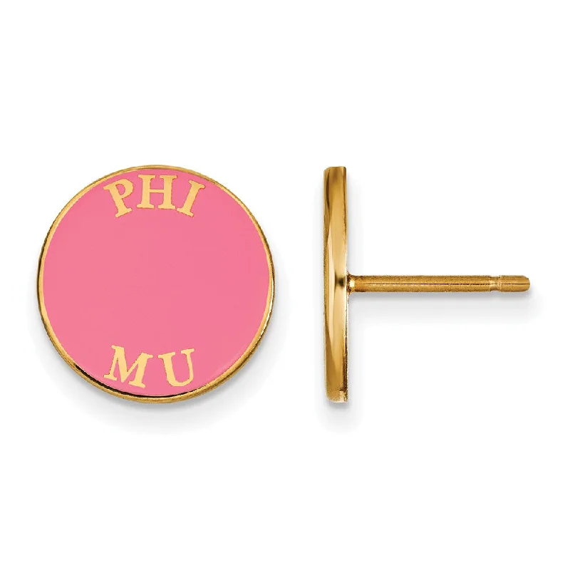 wedding earrings for women -14K Plated Silver Phi Mu Enamel Disc Post Earrings