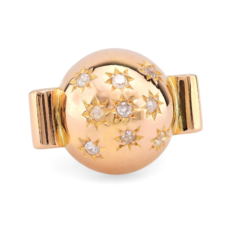 custom name rings -Retro French Diamond 18K Rose Gold Constellation Ball Ring