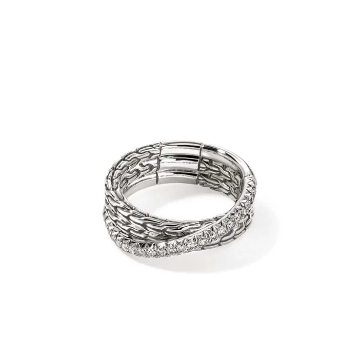 silver rings for women -John Hardy .35CTW Essential Pavé Crossover Ring in Sterling Silver, 7MM