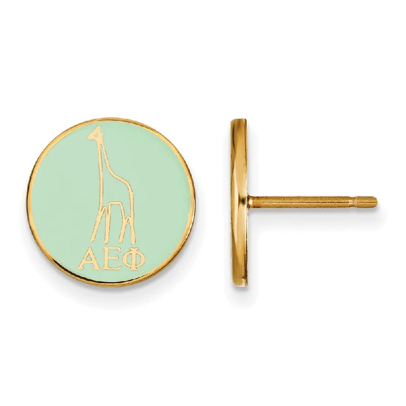 geometric earrings for women -14K Plated Silver Alpha Epsilon Phi Enamel Giraffe Disc Post Earrings