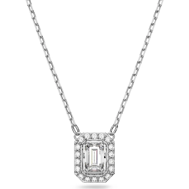 fine jewelry necklaces for women -Swarovski Millenia necklace, Square cut Swarovski Zirconia, White, Rhodium plated 5599177