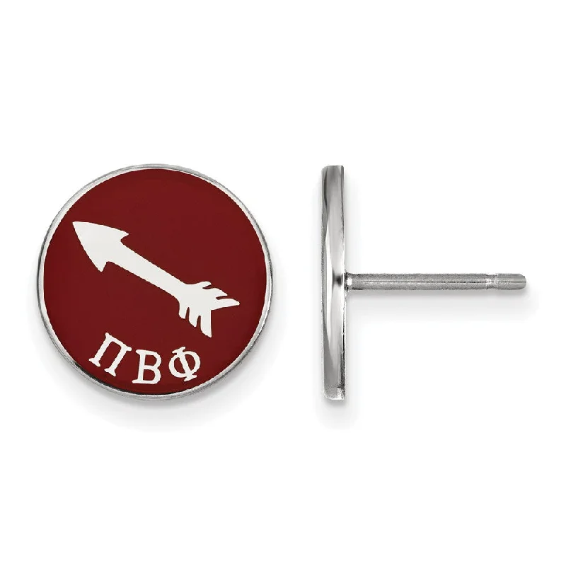 diamond stud earrings for women -Sterling Silver Pi Beta Phi Red Enamel Arrow Post Earrings