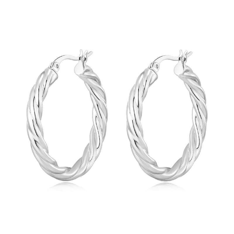 sapphire earrings for women -Silver Plated Thick Twisted Hoop Earrings