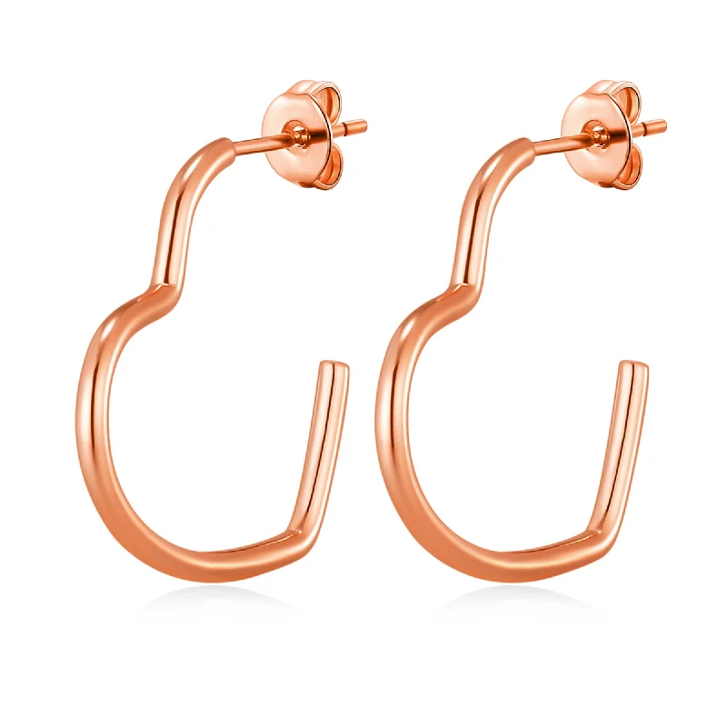 chic earrings for women -Rose Gold Plated Heart Hoop Earrings