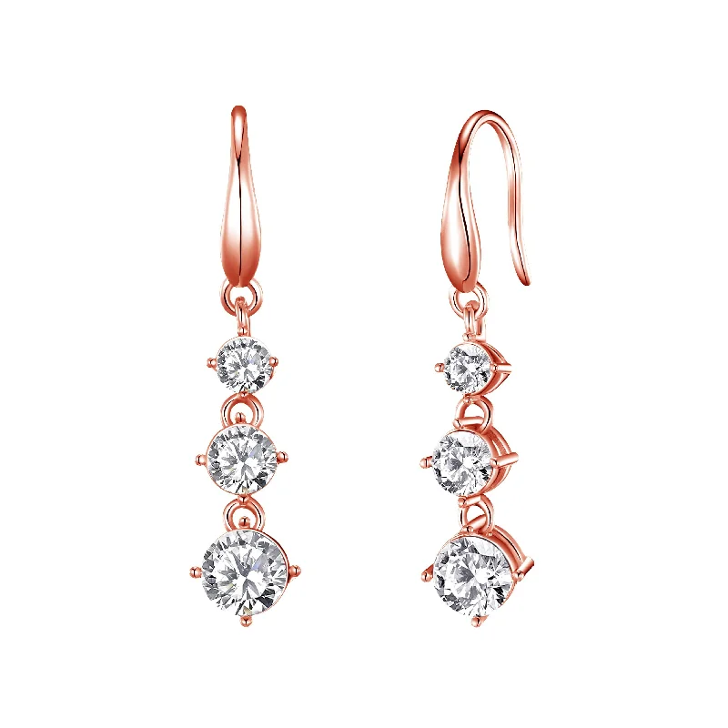 fun earrings for women -Rose Gold Plated Graduated Drop Earrings Created with Zircondia® Crystals