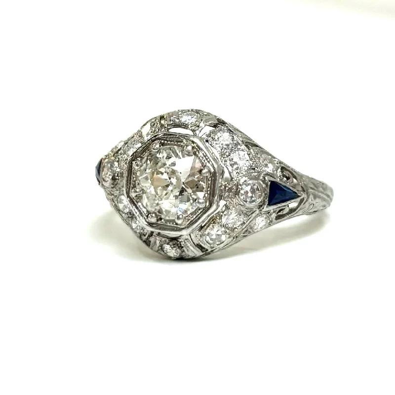 diamond rings for brides -Platinum Diamond and Sapphire Ring