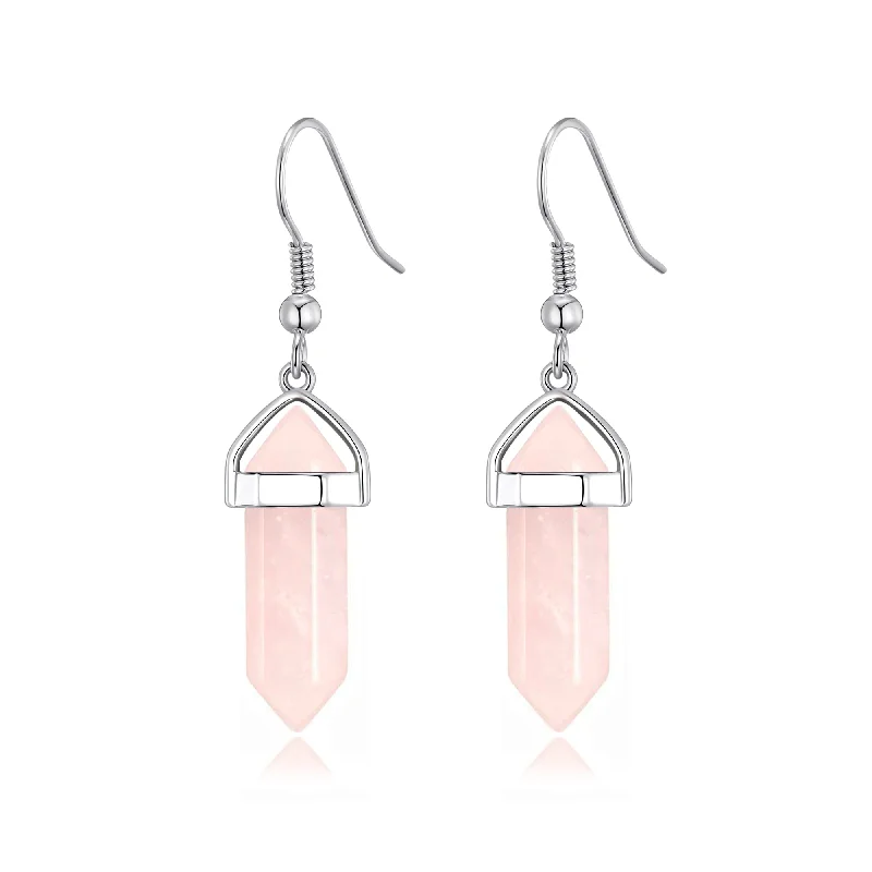 birthday gift earrings for women -Rose Quartz Gemstone Drop Earrings