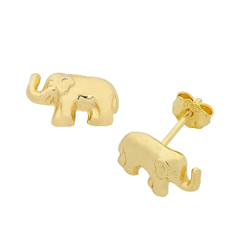 romantic earrings for women -9ct Yellow Gold Silver Infused Elephant Stud Earrings